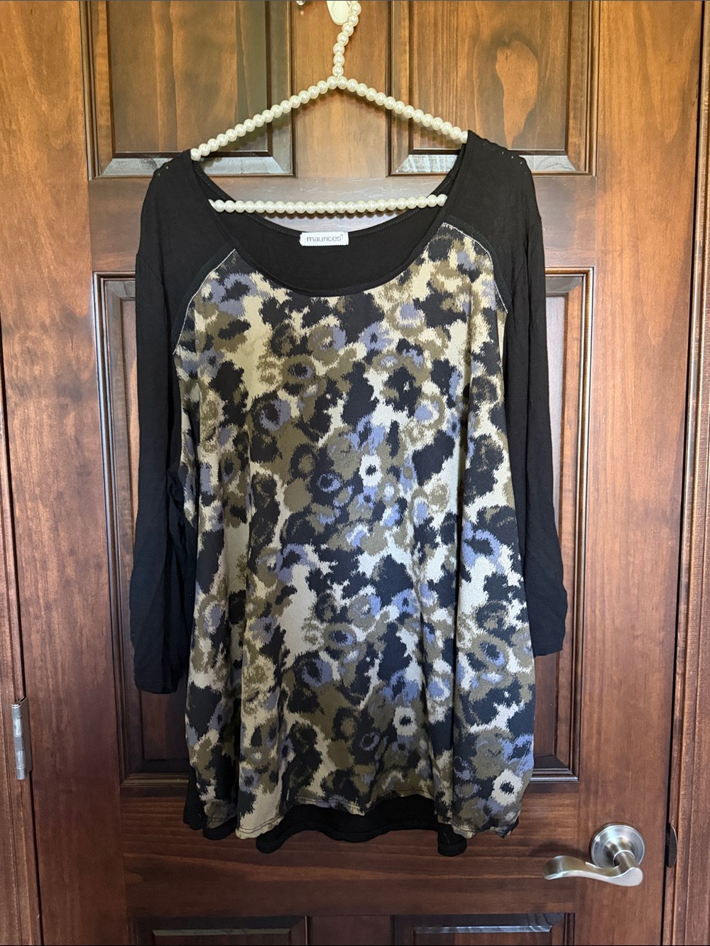 Maurices Black and Olive Floral Raglan Tunic